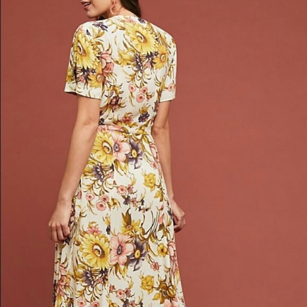 Anthropologie XS Tiny Sunflower Wrap Dress